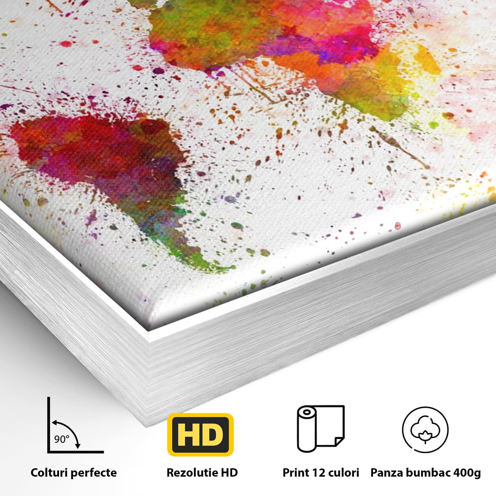 Tablou Canvas Premium LuxCanva® C1081, Harta Lumii In Culori , Inspirational, Calatorie, Motivational, Living Room, Office, Relaxare, Culori Vibrante