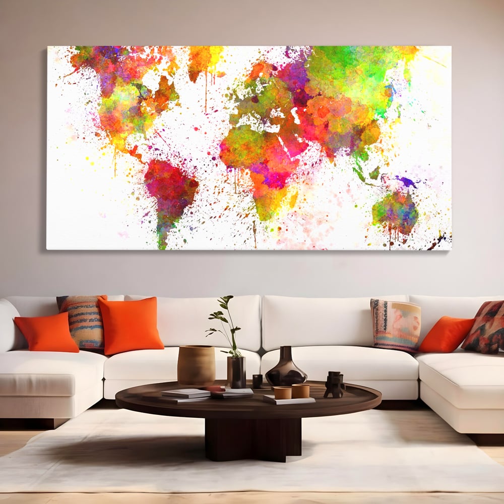 Tablou Canvas Premium LuxCanva® C1081, Harta Lumii In Culori , Inspirational, Calatorie, Motivational, Living Room, Office, Relaxare, Culori Vibrante