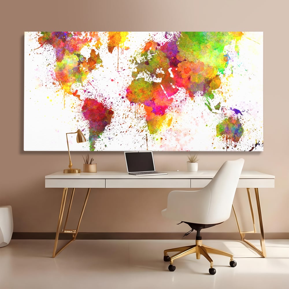 Tablou Canvas Premium LuxCanva® C1081, Harta Lumii In Culori , Inspirational, Calatorie, Motivational, Living Room, Office, Relaxare, Culori Vibrante