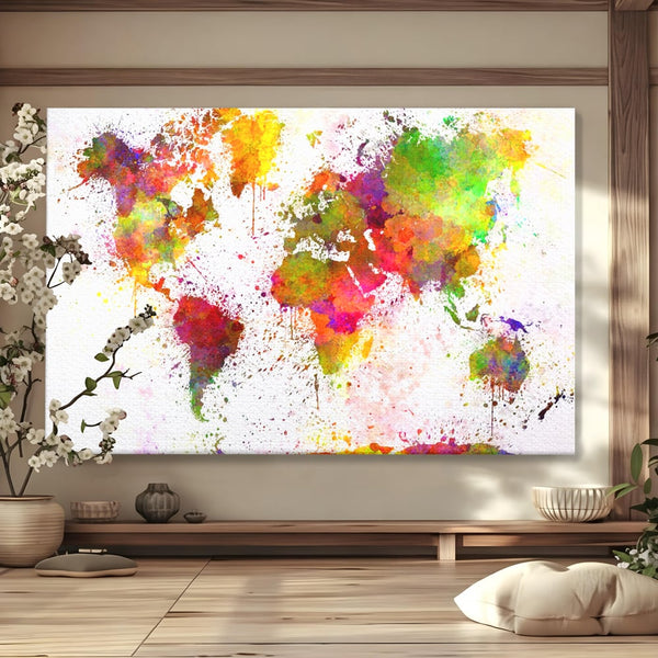 Tablou Canvas Premium LuxCanva® C1081, Harta Lumii In Culori , Inspirational, Calatorie, Motivational, Living Room, Office, Relaxare, Culori Vibrante