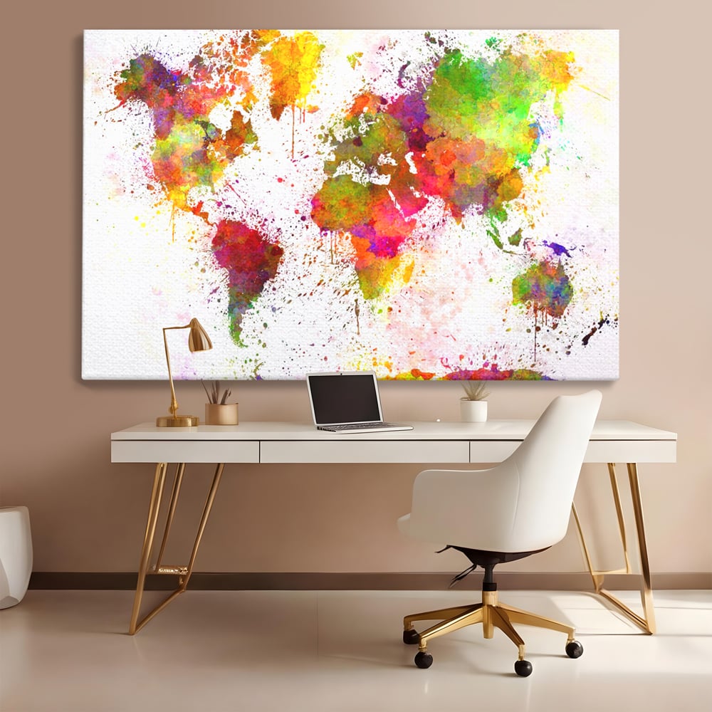 Tablou Canvas Premium LuxCanva® C1081, Harta Lumii In Culori , Inspirational, Calatorie, Motivational, Living Room, Office, Relaxare, Culori Vibrante