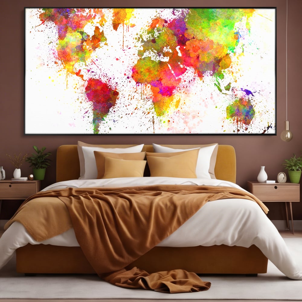 Tablou Canvas Premium LuxCanva® C1081, Harta Lumii In Culori , Inspirational, Calatorie, Motivational, Living Room, Office, Relaxare, Culori Vibrante