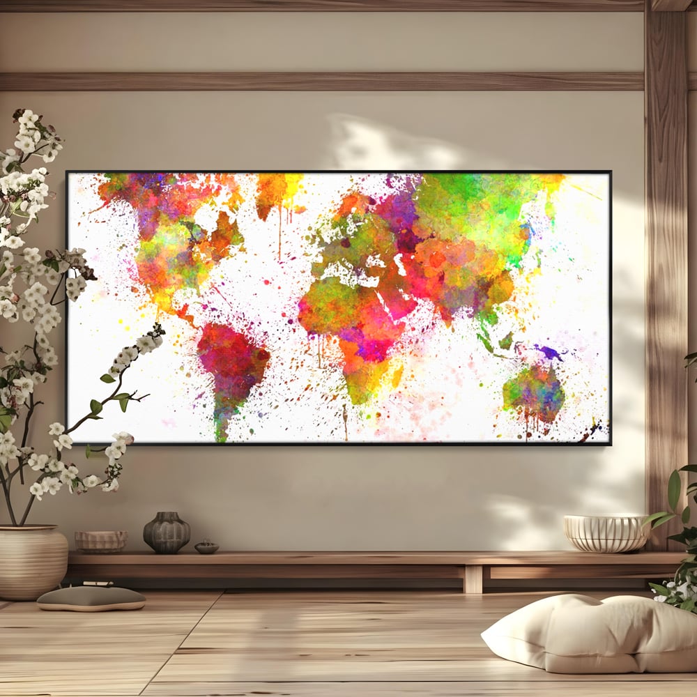 Tablou Canvas Premium LuxCanva® C1081, Harta Lumii In Culori , Inspirational, Calatorie, Motivational, Living Room, Office, Relaxare, Culori Vibrante