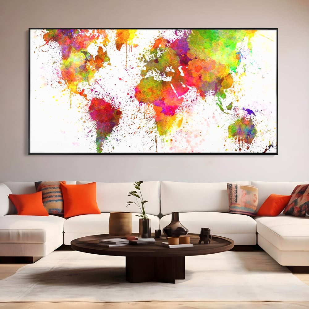 Tablou Canvas Premium LuxCanva® C1081, Harta Lumii In Culori , Inspirational, Calatorie, Motivational, Living Room, Office, Relaxare, Culori Vibrante