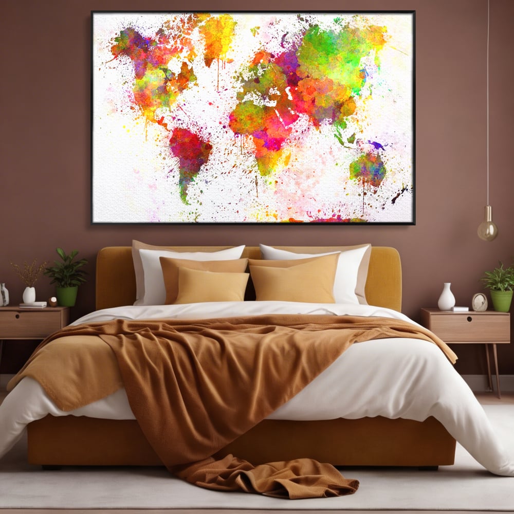 Tablou Canvas Premium LuxCanva® C1081, Harta Lumii In Culori , Inspirational, Calatorie, Motivational, Living Room, Office, Relaxare, Culori Vibrante