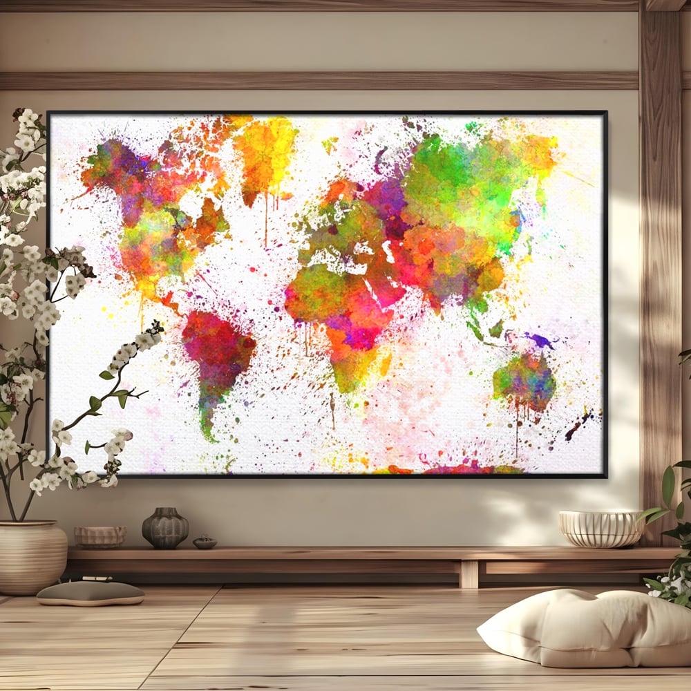 Tablou Canvas Premium LuxCanva® C1081, Harta Lumii In Culori , Inspirational, Calatorie, Motivational, Living Room, Office, Relaxare, Culori Vibrante
