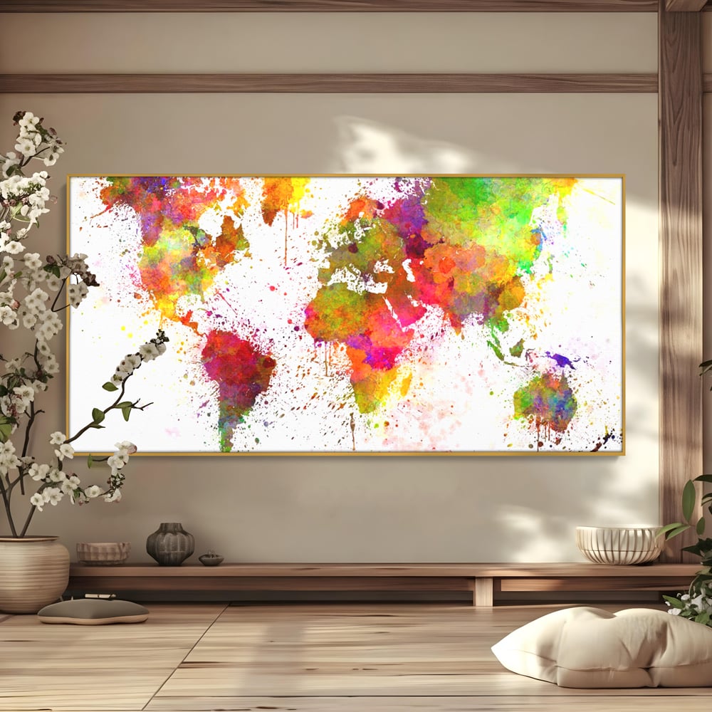 Tablou Canvas Premium LuxCanva® C1081, Harta Lumii In Culori , Inspirational, Calatorie, Motivational, Living Room, Office, Relaxare, Culori Vibrante
