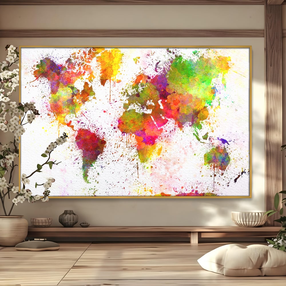 Tablou Canvas Premium LuxCanva® C1081, Harta Lumii In Culori , Inspirational, Calatorie, Motivational, Living Room, Office, Relaxare, Culori Vibrante