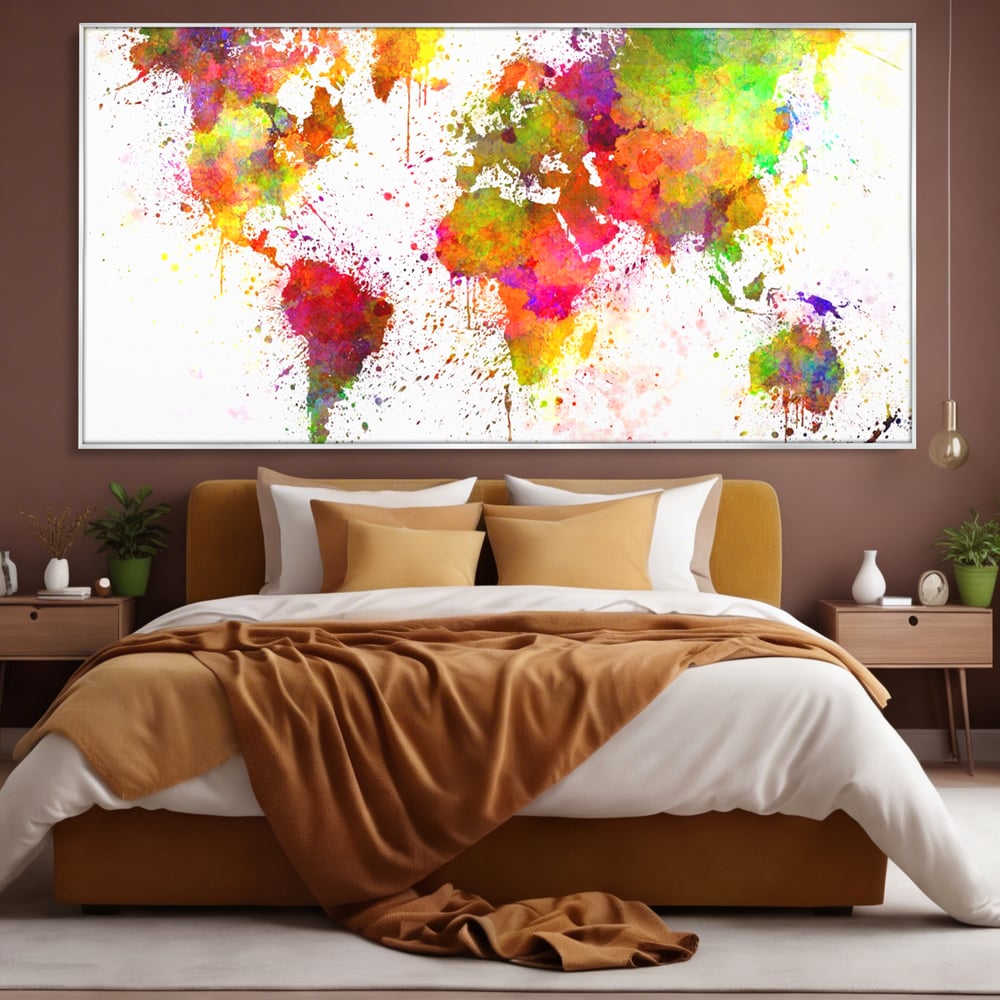 Tablou Canvas Premium LuxCanva® C1081, Harta Lumii In Culori , Inspirational, Calatorie, Motivational, Living Room, Office, Relaxare, Culori Vibrante