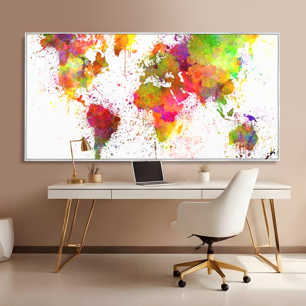 Tablou Canvas Premium LuxCanva® C1081, Harta Lumii In Culori , Inspirational, Calatorie, Motivational, Living Room, Office, Relaxare, Culori Vibrante