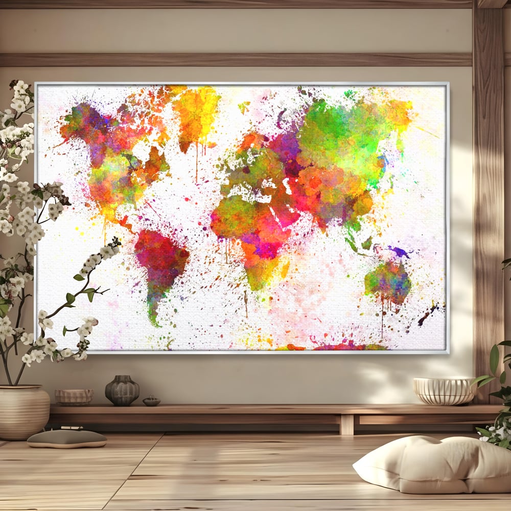 Tablou Canvas Premium LuxCanva® C1081, Harta Lumii In Culori , Inspirational, Calatorie, Motivational, Living Room, Office, Relaxare, Culori Vibrante