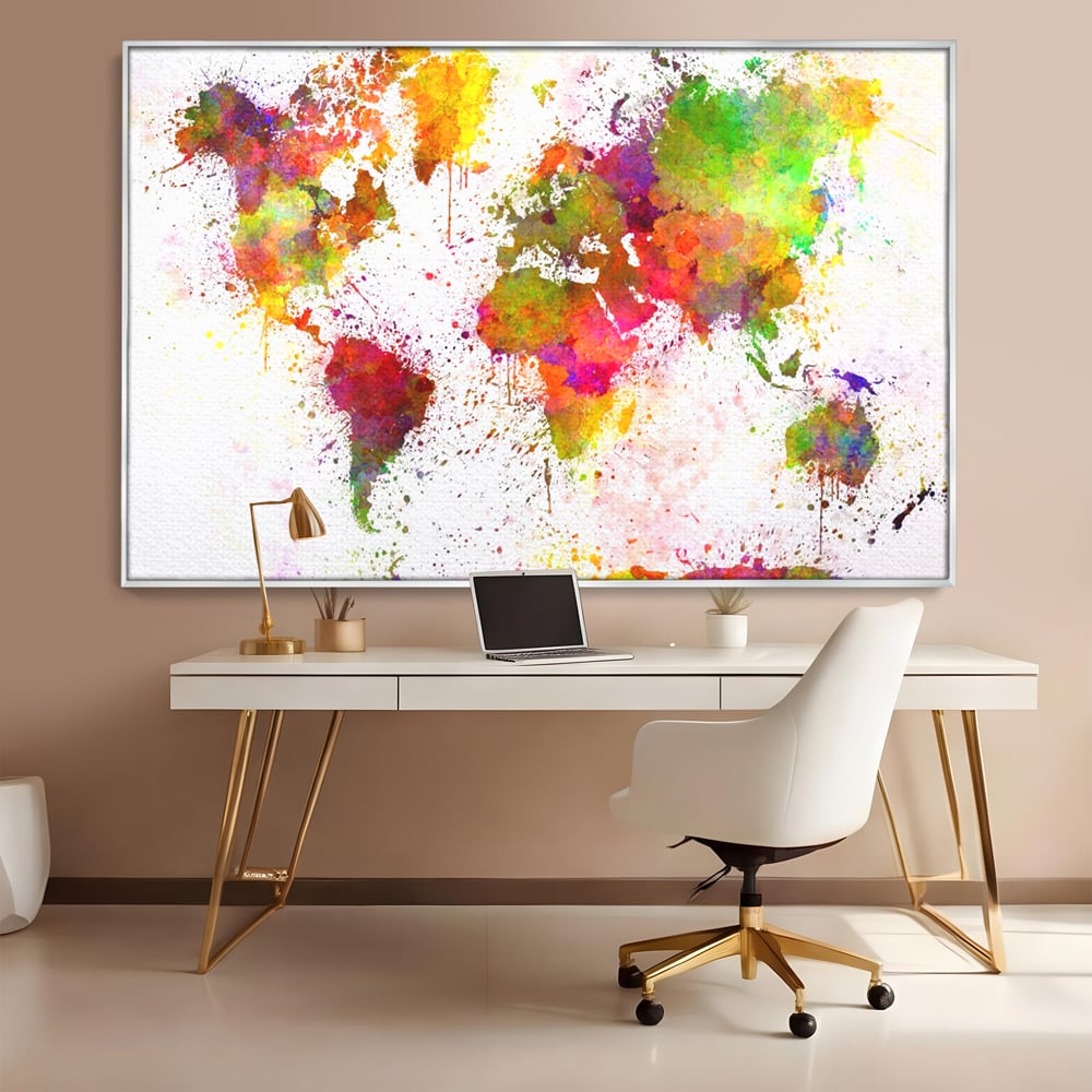 Tablou Canvas Premium LuxCanva® C1081, Harta Lumii In Culori , Inspirational, Calatorie, Motivational, Living Room, Office, Relaxare, Culori Vibrante