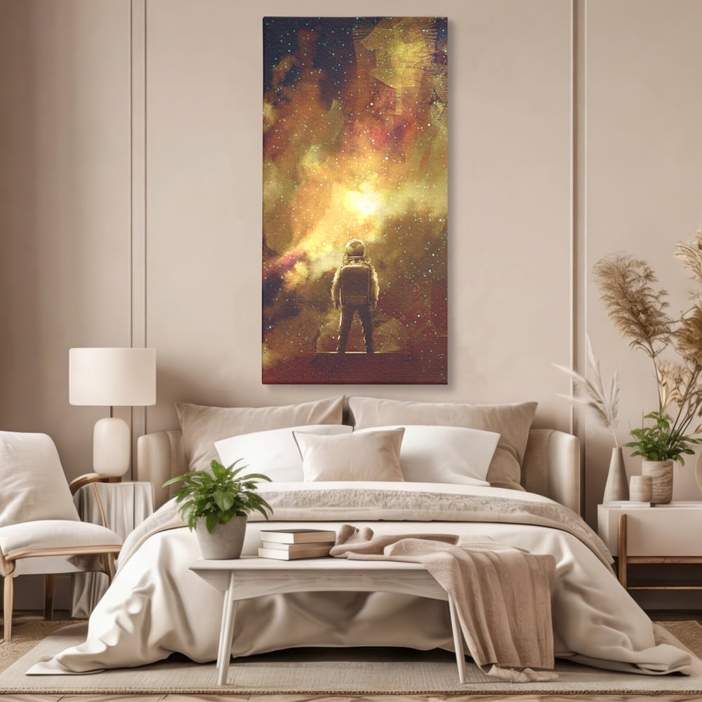 Tablou Canvas Premium LuxCanva® C1082, Astronaut In Varful Lumii , Inspirational, Calatorie, Stele, Living Room, Office, Relaxare, Culori Vibrante