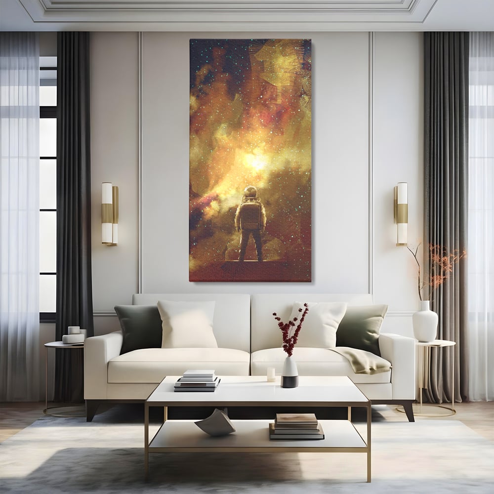Tablou Canvas Premium LuxCanva® C1082, Astronaut In Varful Lumii , Inspirational, Calatorie, Stele, Living Room, Office, Relaxare, Culori Vibrante