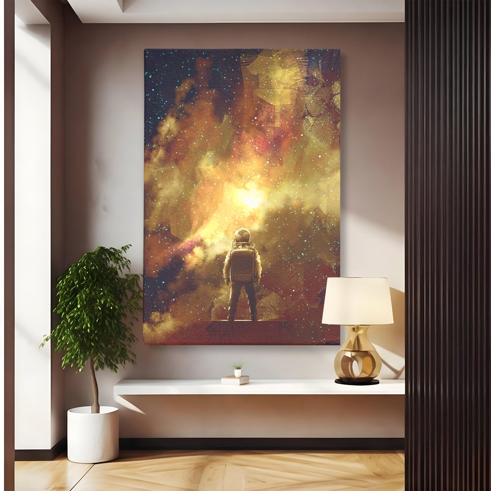 Tablou Canvas Premium LuxCanva® C1082, Astronaut In Varful Lumii , Inspirational, Calatorie, Stele, Living Room, Office, Relaxare, Culori Vibrante
