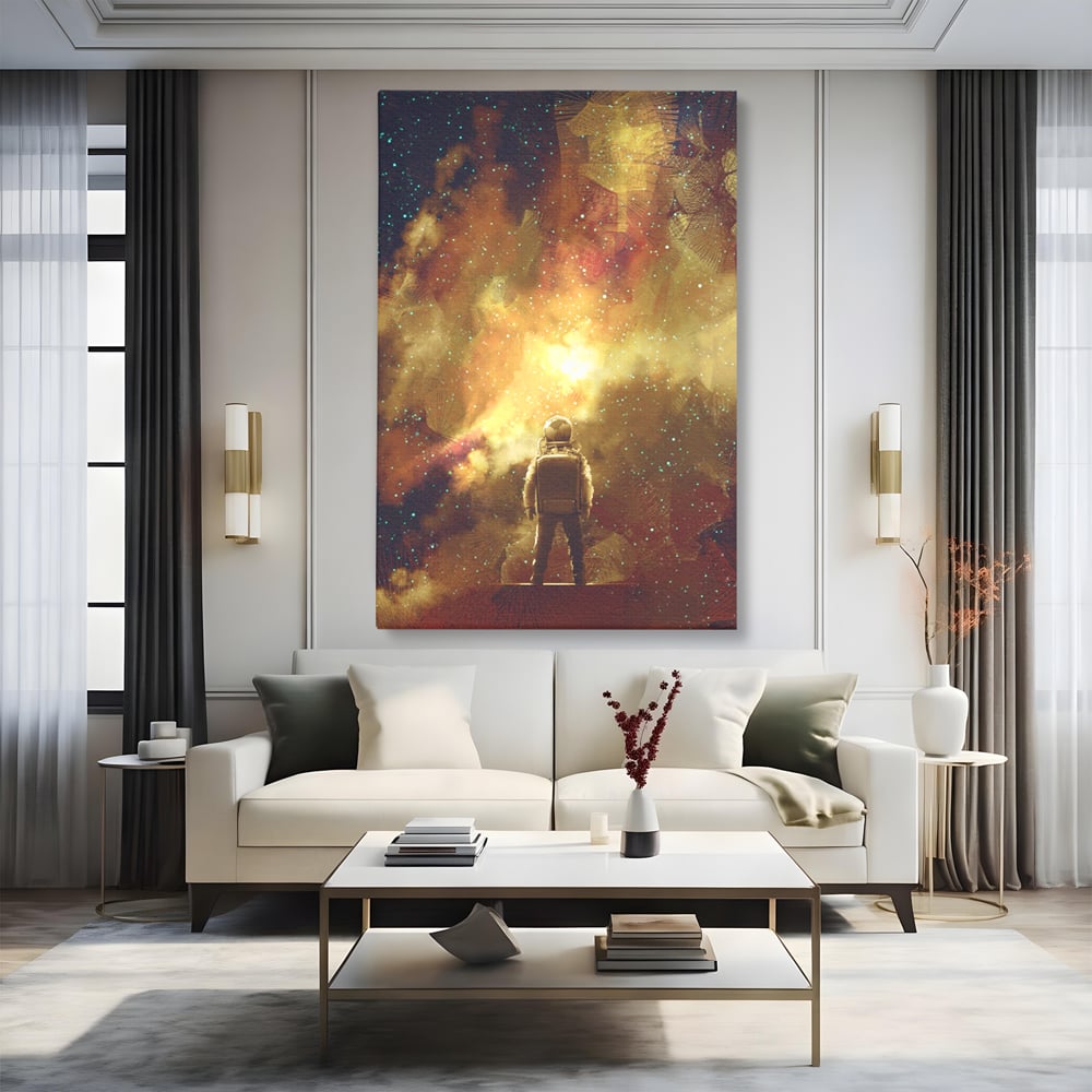 Tablou Canvas Premium LuxCanva® C1082, Astronaut In Varful Lumii , Inspirational, Calatorie, Stele, Living Room, Office, Relaxare, Culori Vibrante
