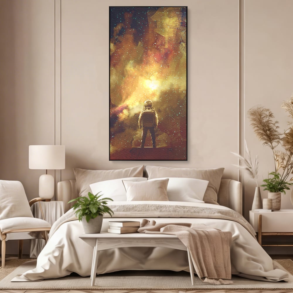 Tablou Canvas Premium LuxCanva® C1082, Astronaut In Varful Lumii , Inspirational, Calatorie, Stele, Living Room, Office, Relaxare, Culori Vibrante