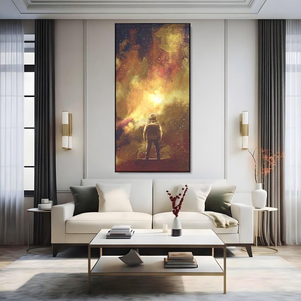 Tablou Canvas Premium LuxCanva® C1082, Astronaut In Varful Lumii , Inspirational, Calatorie, Stele, Living Room, Office, Relaxare, Culori Vibrante
