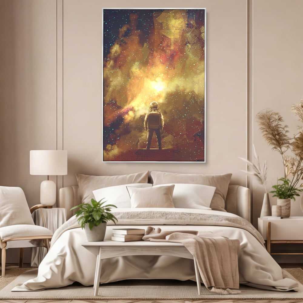 Tablou Canvas Premium LuxCanva® C1082, Astronaut In Varful Lumii , Inspirational, Calatorie, Stele, Living Room, Office, Relaxare, Culori Vibrante