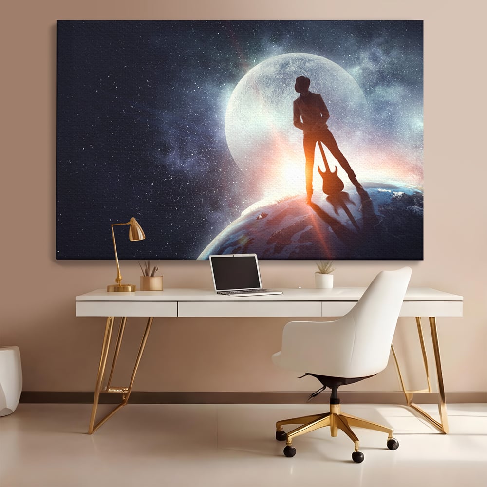 Tablou Canvas Premium LuxCanva® C1085, Cantaret In Varful Lumii , Inspirational, Univers, Chitara, Living Room, Bedroom, Relaxare, Culori Vibrante