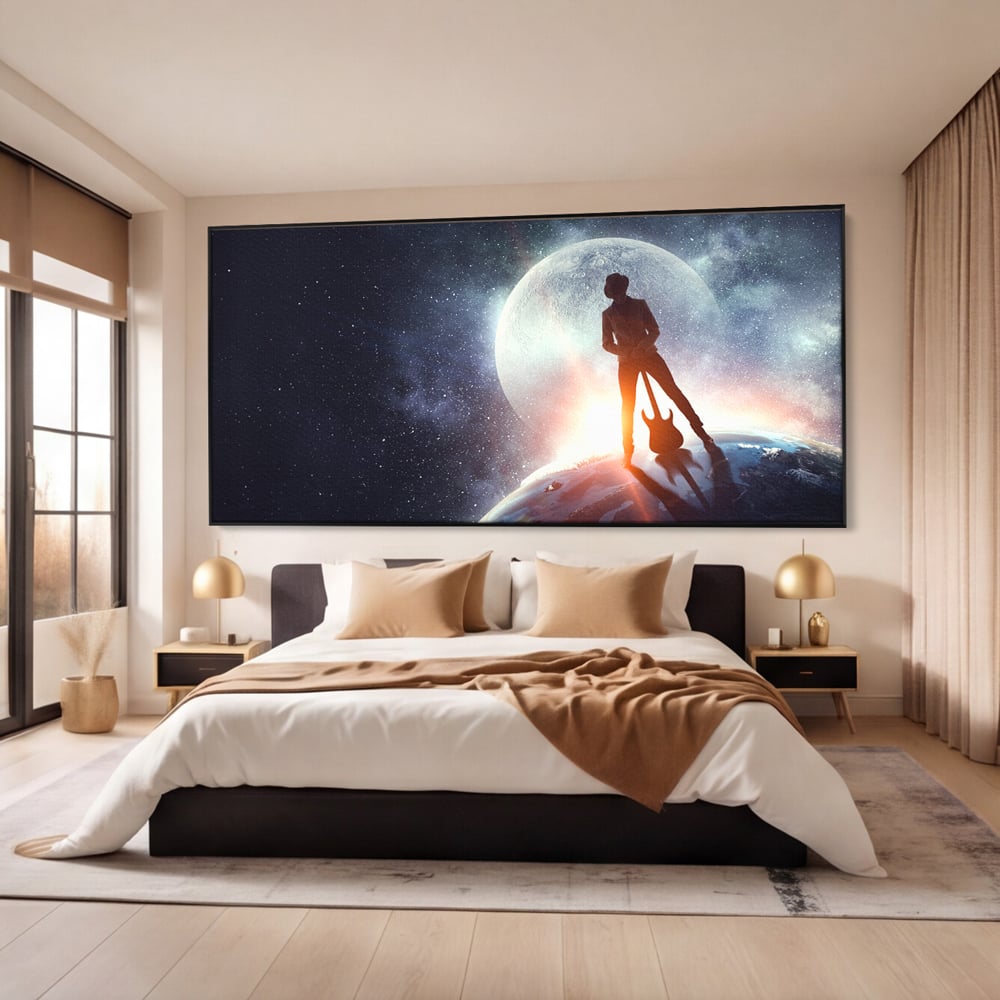 Tablou Canvas Premium LuxCanva® C1085, Cantaret In Varful Lumii , Inspirational, Univers, Chitara, Living Room, Bedroom, Relaxare, Culori Vibrante