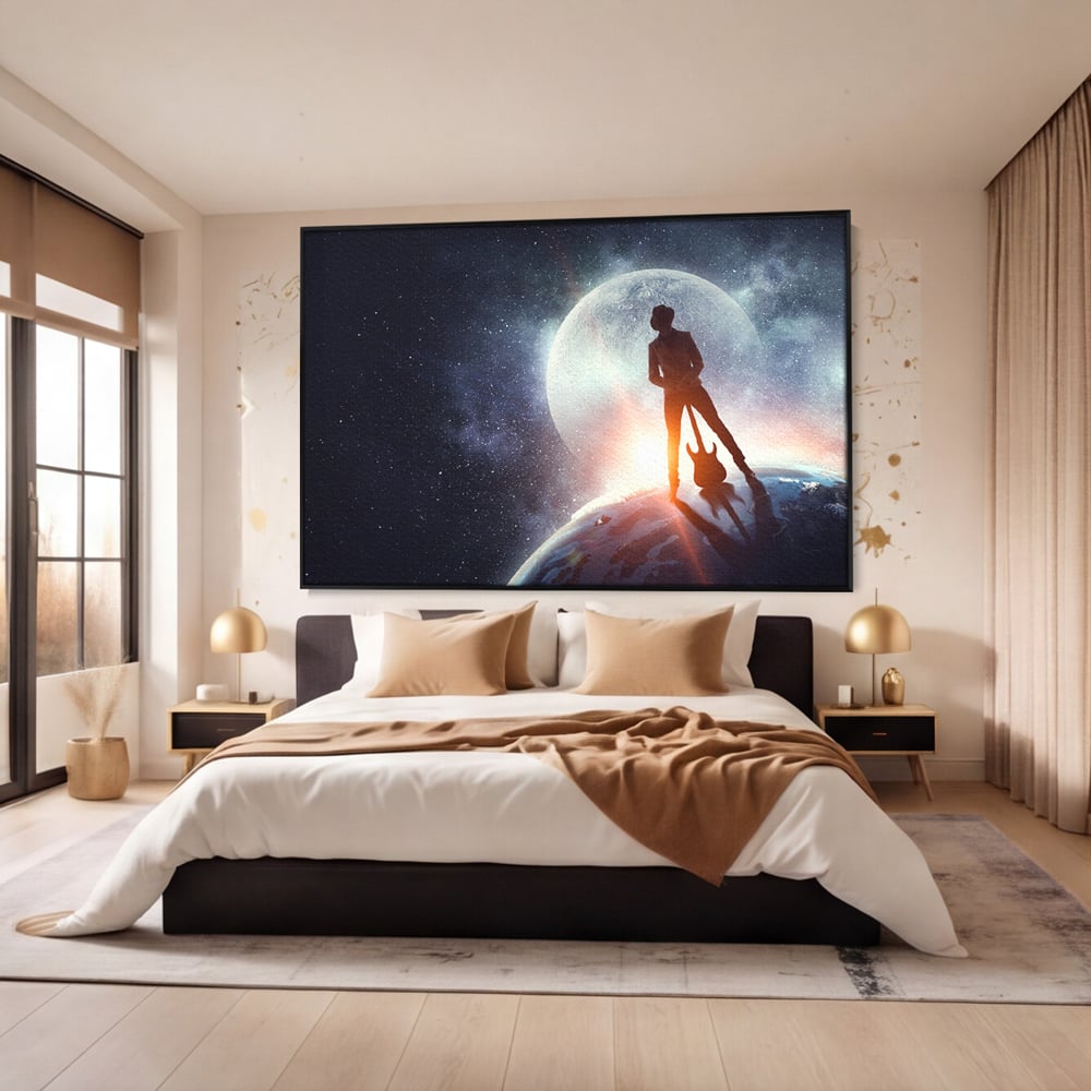 Tablou Canvas Premium LuxCanva® C1085, Cantaret In Varful Lumii , Inspirational, Univers, Chitara, Living Room, Bedroom, Relaxare, Culori Vibrante