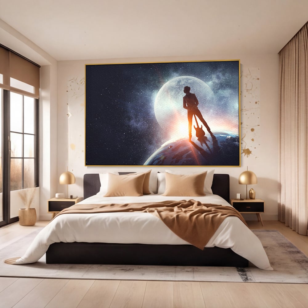 Tablou Canvas Premium LuxCanva® C1085, Cantaret In Varful Lumii , Inspirational, Univers, Chitara, Living Room, Bedroom, Relaxare, Culori Vibrante