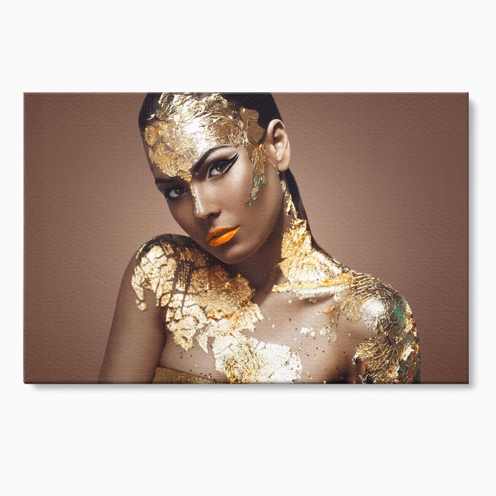 Tablou Canvas Premium LuxCanva® C1088, Beauty Covered In Gold , Gold, Femeie, Privire, Living Room, Bedroom, Relaxare, Culori Vibrante