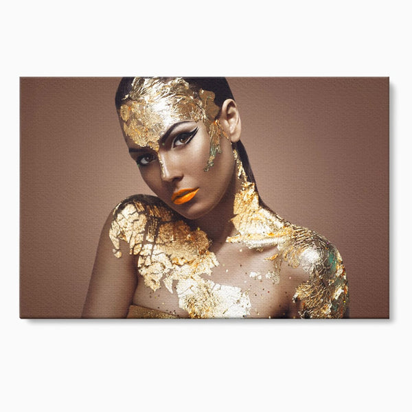 Tablou Canvas Premium LuxCanva® C1088, Beauty Covered In Gold , Gold, Femeie, Privire, Living Room, Bedroom, Relaxare, Culori Vibrante
