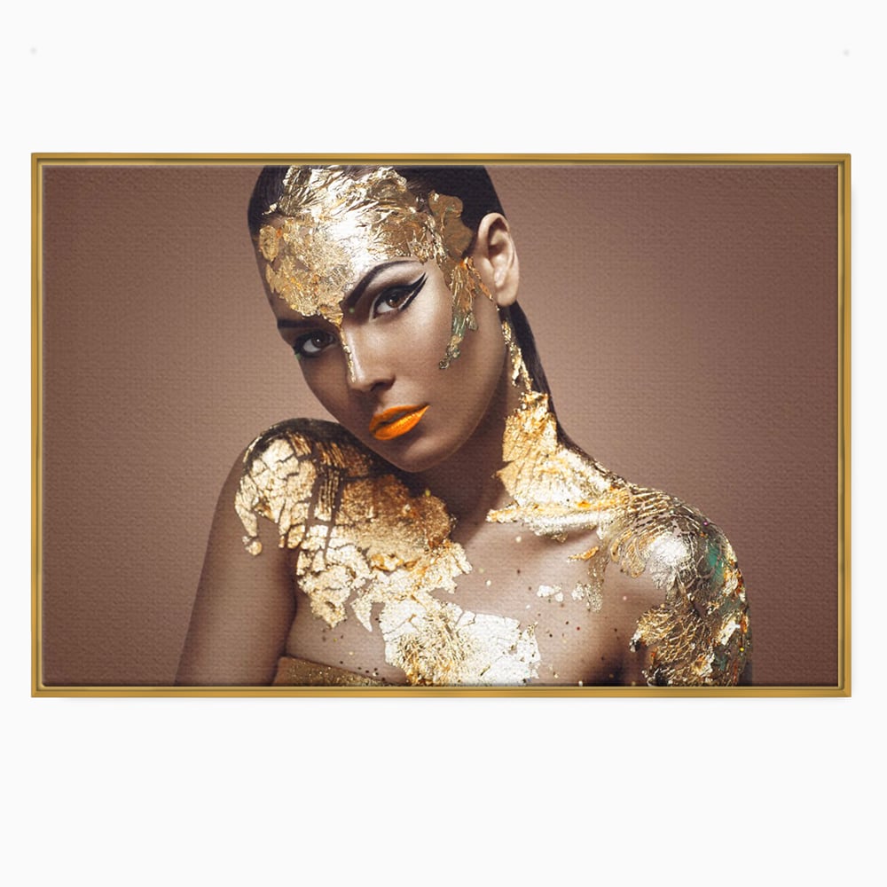 Tablou Canvas Premium LuxCanva® C1088, Beauty Covered In Gold , Gold, Femeie, Privire, Living Room, Bedroom, Relaxare, Culori Vibrante