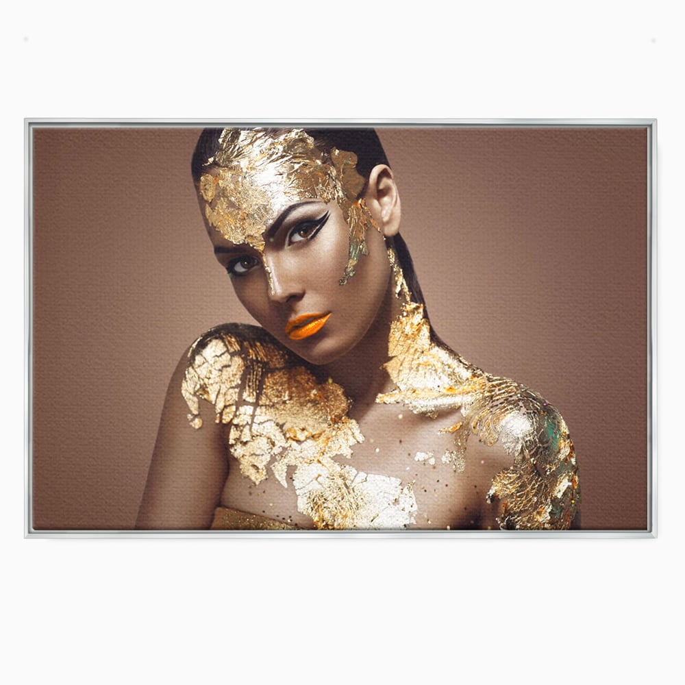 Tablou Canvas Premium LuxCanva® C1088, Beauty Covered In Gold , Gold, Femeie, Privire, Living Room, Bedroom, Relaxare, Culori Vibrante