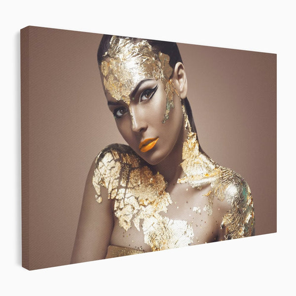 Tablou Canvas Premium LuxCanva® C1088, Beauty Covered In Gold , Gold, Femeie, Privire, Living Room, Bedroom, Relaxare, Culori Vibrante