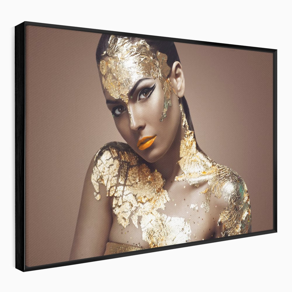 Tablou Canvas Premium LuxCanva® C1088, Beauty Covered In Gold , Gold, Femeie, Privire, Living Room, Bedroom, Relaxare, Culori Vibrante