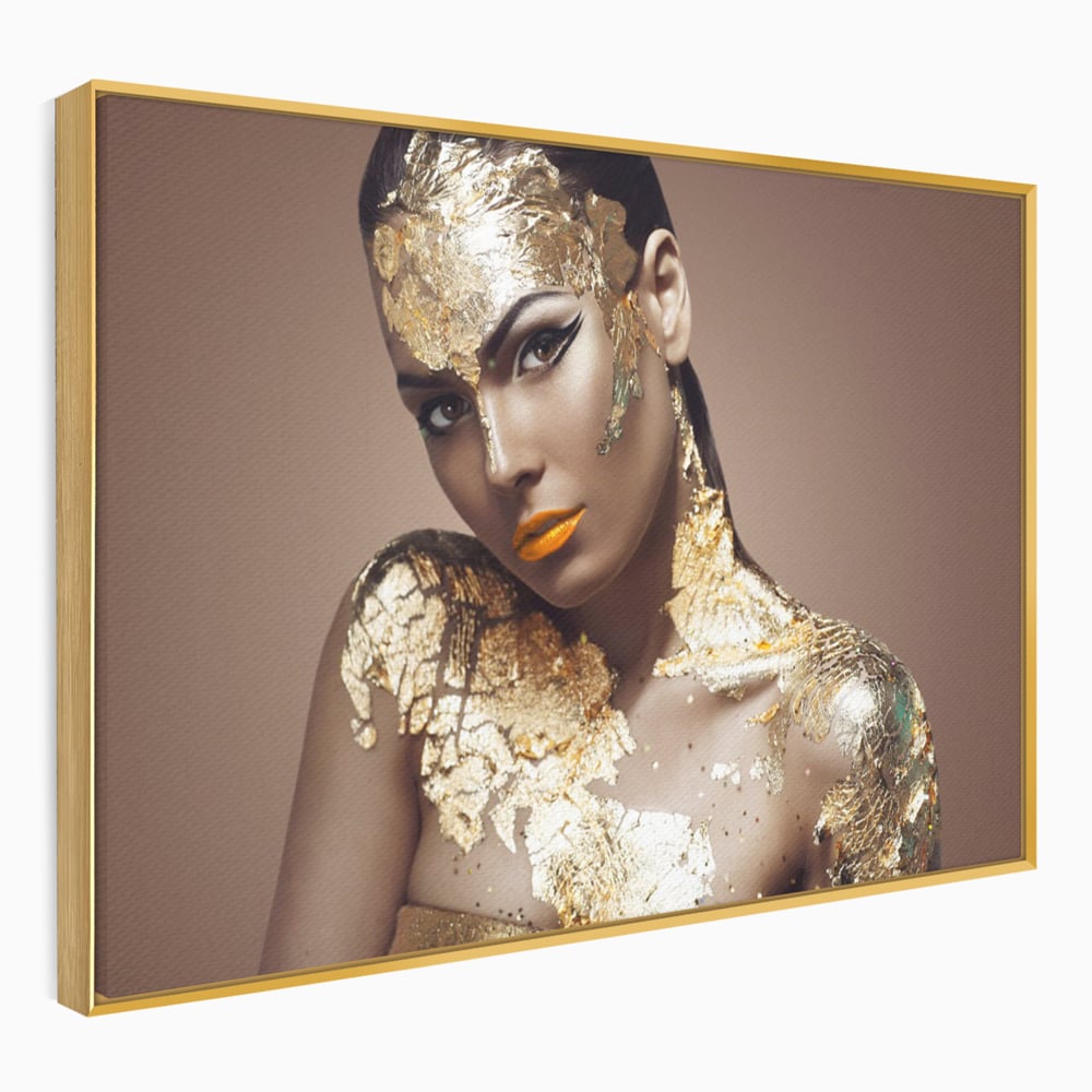 Tablou Canvas Premium LuxCanva® C1088, Beauty Covered In Gold , Gold, Femeie, Privire, Living Room, Bedroom, Relaxare, Culori Vibrante