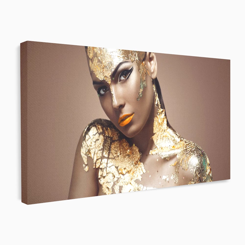 Tablou Canvas Premium LuxCanva® C1088, Beauty Covered In Gold , Gold, Femeie, Privire, Living Room, Bedroom, Relaxare, Culori Vibrante