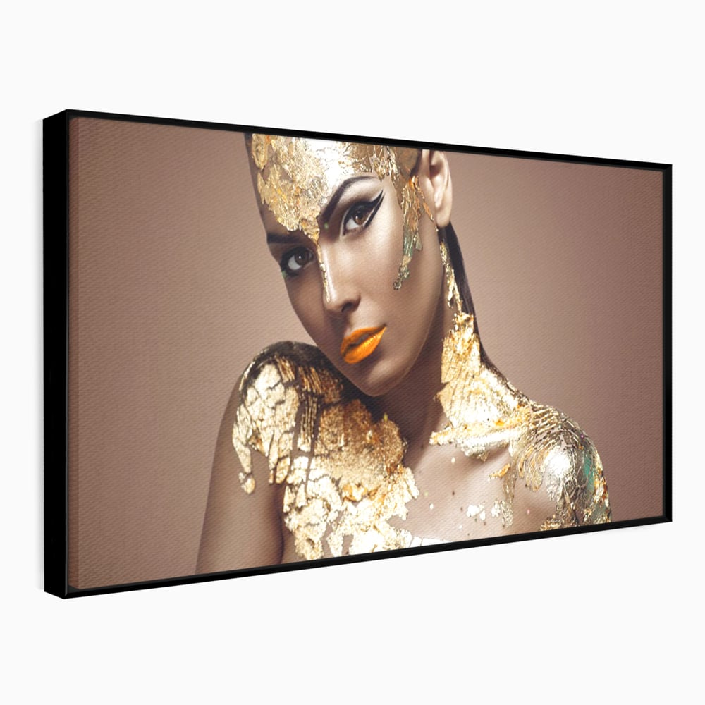 Tablou Canvas Premium LuxCanva® C1088, Beauty Covered In Gold , Gold, Femeie, Privire, Living Room, Bedroom, Relaxare, Culori Vibrante
