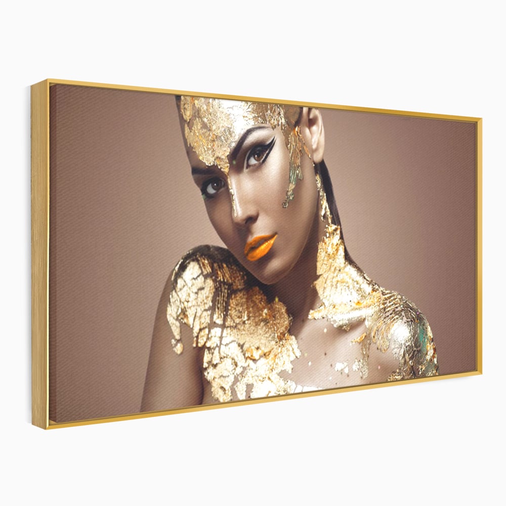 Tablou Canvas Premium LuxCanva® C1088, Beauty Covered In Gold , Gold, Femeie, Privire, Living Room, Bedroom, Relaxare, Culori Vibrante