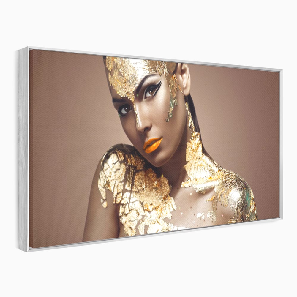 Tablou Canvas Premium LuxCanva® C1088, Beauty Covered In Gold , Gold, Femeie, Privire, Living Room, Bedroom, Relaxare, Culori Vibrante