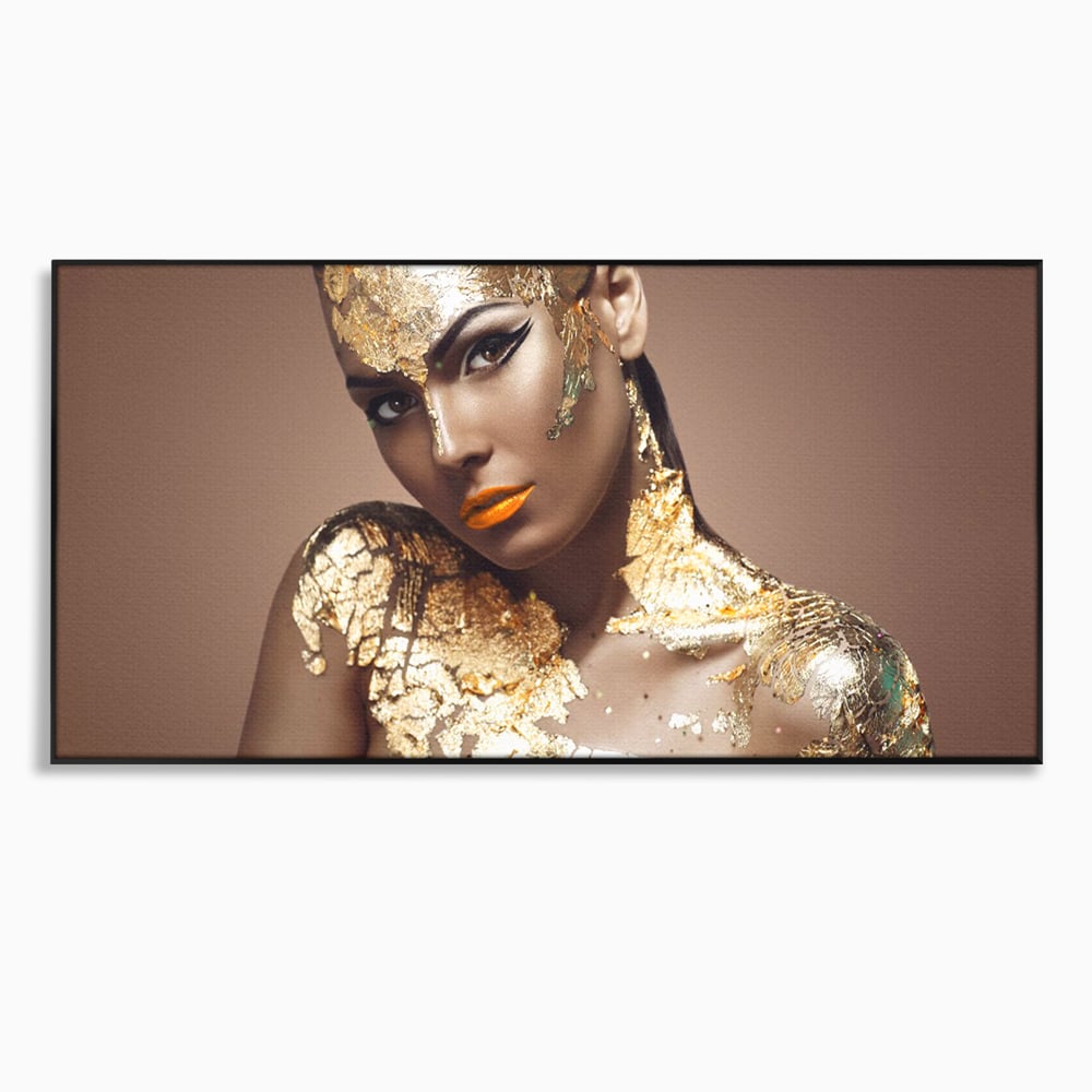 Tablou Canvas Premium LuxCanva® C1088, Beauty Covered In Gold , Gold, Femeie, Privire, Living Room, Bedroom, Relaxare, Culori Vibrante