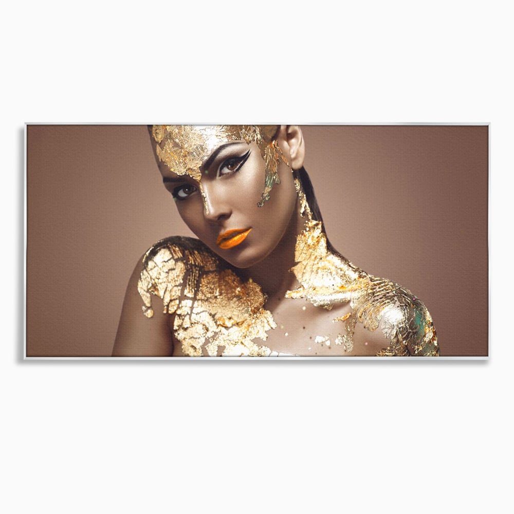 Tablou Canvas Premium LuxCanva® C1088, Beauty Covered In Gold , Gold, Femeie, Privire, Living Room, Bedroom, Relaxare, Culori Vibrante