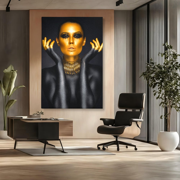 Tablou Canvas Premium LuxCanva® C1090, Wakanda Beauty , Gold, Femeie, Privire, Wakanda, Living Room, Bedroom, Relaxare, Culori Vibrante