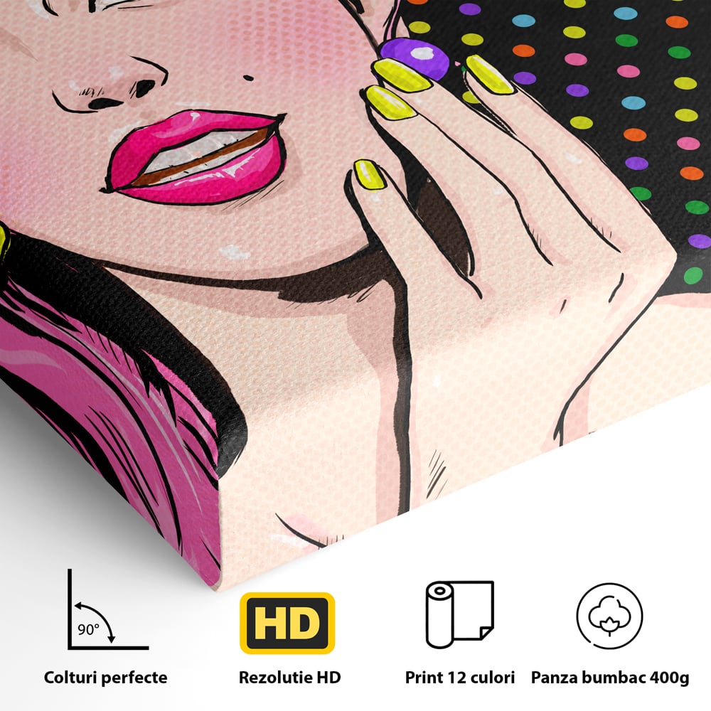 Tablou Canvas Premium LuxCanva® C1091, Pin Up Girl ,  Femeie, Pin Up, Colours, Living Room, Bedroom, Relaxare, Culori Vibrante