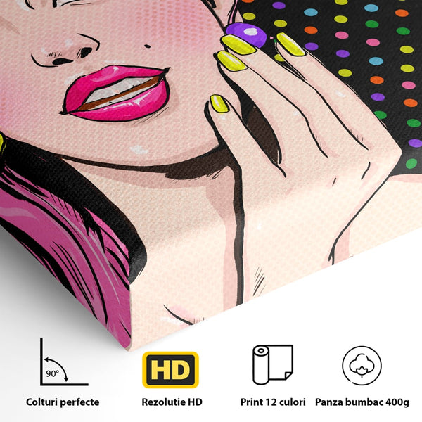 Tablou Canvas Premium LuxCanva® C1091, Pin Up Girl ,  Femeie, Pin Up, Colours, Living Room, Bedroom, Relaxare, Culori Vibrante