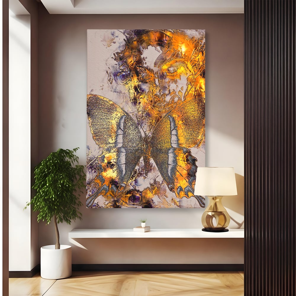 Tablou Canvas Premium LuxCanva® C1096, Fluture Auriu , Fluture, Beautiful, Auriu, Living Room, Bedroom, Relaxare, Culori Vibrante