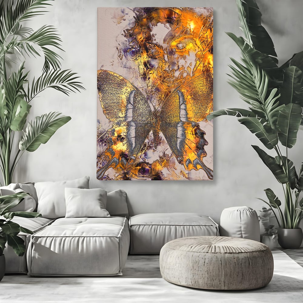 Tablou Canvas Premium LuxCanva® C1096, Fluture Auriu , Fluture, Beautiful, Auriu, Living Room, Bedroom, Relaxare, Culori Vibrante