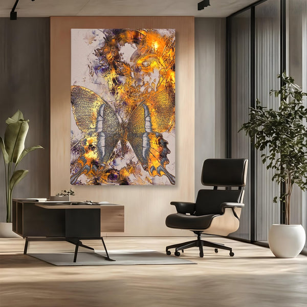 Tablou Canvas Premium LuxCanva® C1096, Fluture Auriu , Fluture, Beautiful, Auriu, Living Room, Bedroom, Relaxare, Culori Vibrante
