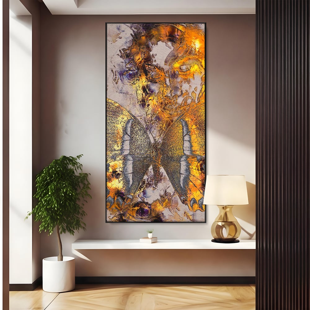 Tablou Canvas Premium LuxCanva® C1096, Fluture Auriu , Fluture, Beautiful, Auriu, Living Room, Bedroom, Relaxare, Culori Vibrante