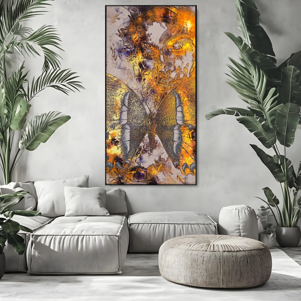 Tablou Canvas Premium LuxCanva® C1096, Fluture Auriu , Fluture, Beautiful, Auriu, Living Room, Bedroom, Relaxare, Culori Vibrante