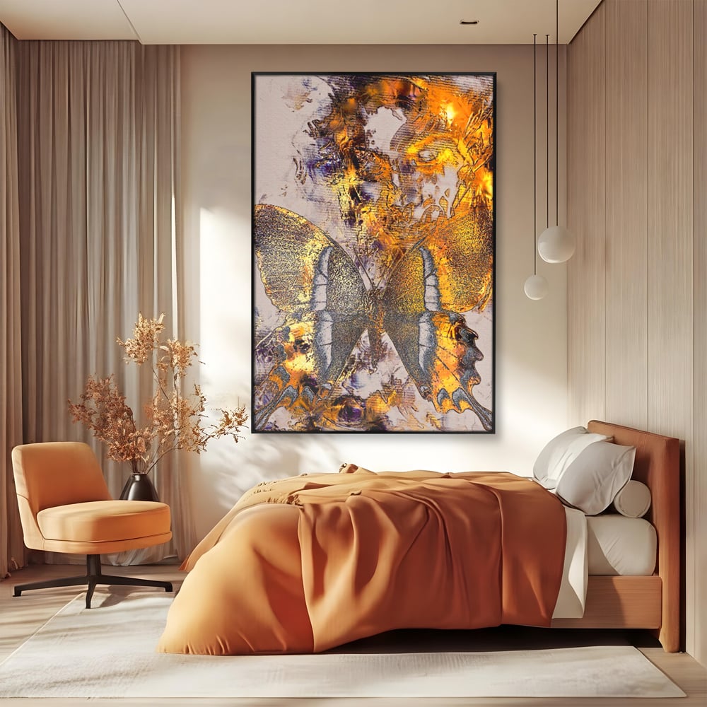 Tablou Canvas Premium LuxCanva® C1096, Fluture Auriu , Fluture, Beautiful, Auriu, Living Room, Bedroom, Relaxare, Culori Vibrante