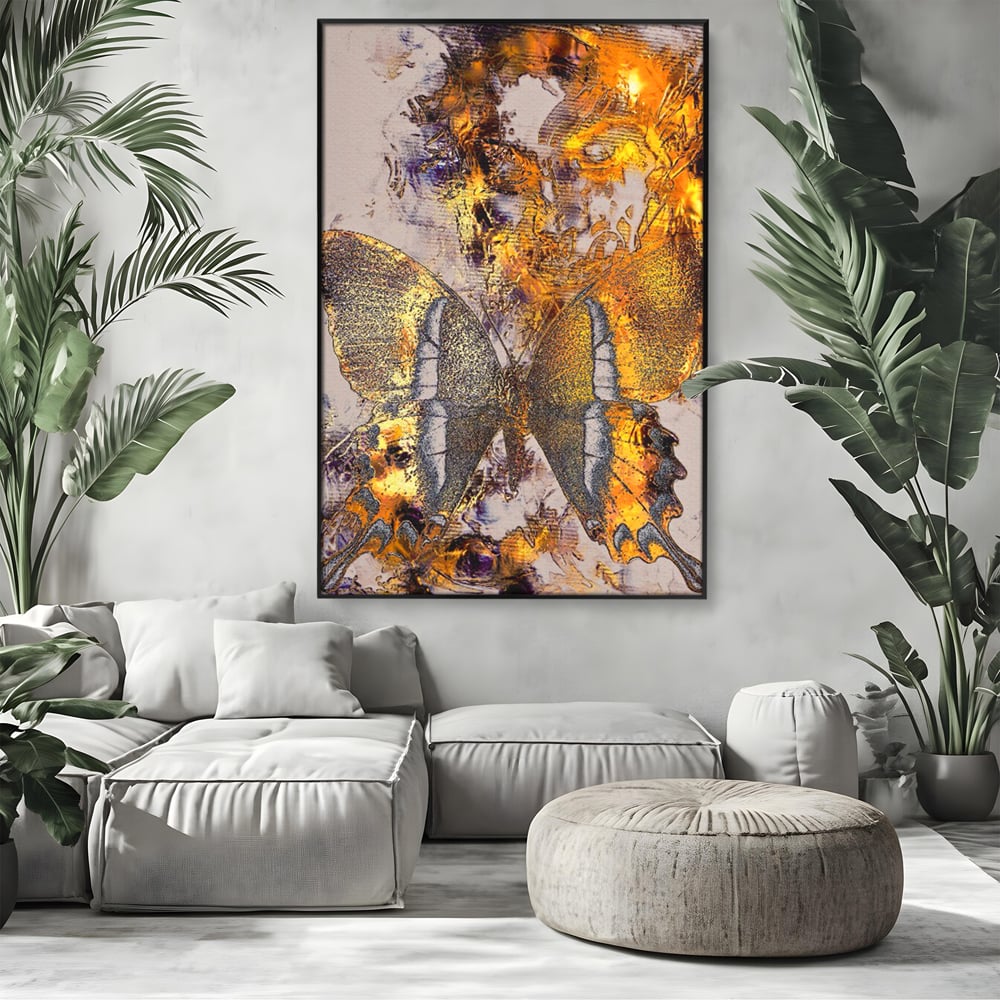 Tablou Canvas Premium LuxCanva® C1096, Fluture Auriu , Fluture, Beautiful, Auriu, Living Room, Bedroom, Relaxare, Culori Vibrante